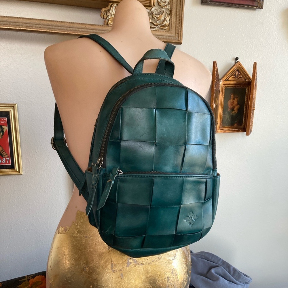 Patricia Nash green leather woven mini backpack